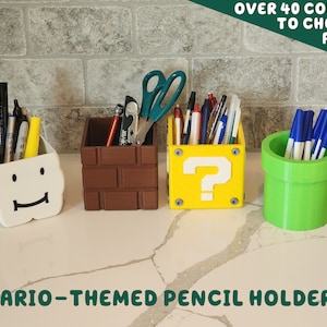 Gamer Themed Stiftehalter | Warp Pipe Frage Brick Box Wolke Mario Videospielzimmer Gamer Super Bros
