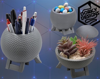 Digital STL Geodesic Sphere Model Planter, Pencil Holder, Cookie Jar, Candy Dish, Bowl With Lid, Google Home Mini Holder OBJ