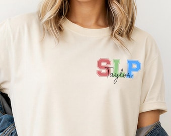 SLP Comfort Colors Shirt Personalized Pocket Design, Speech-Language Pathology Tshirt with Name, Speech Therapist Gift