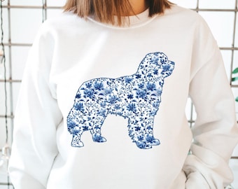 Newfoundland Blue Toile Silhouette Sweatshirt Printed Floral Graphic Newfie Lover Pullover