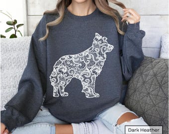 Collie Sweatshirt Printed Lace Silhouette Sweater Gift for Collie Mom