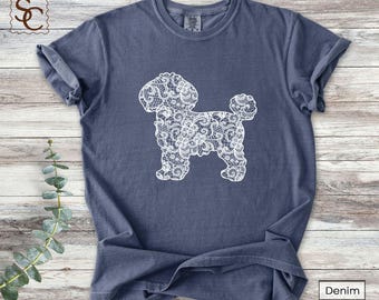 Bichon Frise Printed Lace Silhouette Graphic Comfort Colors Shirt Bichi Mom Tshirt
