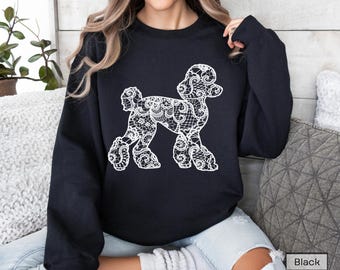 Poodle Printed Lace Silhouette Sweatshirt Poodle Mom Pullover New Dog Mom Sweater