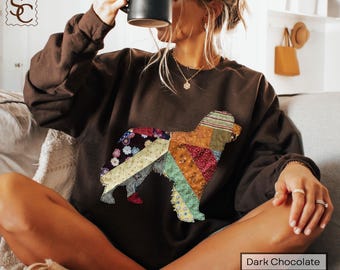 Newfoundland Patchwork Printed Graphic Sweatshirt Cottagecore Newfie Dog Lover Sweater