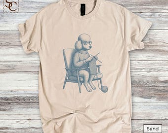 Retro Poodle Shirt Funny Dog Knitting Vintage Style Cottagecore Tshirt