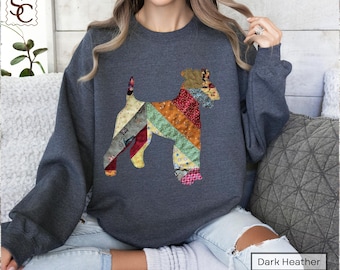 Airedale Terrier Patchwork Printed Graphic Sweatshirt Cottagecore Airedale Dog Lover Sweater