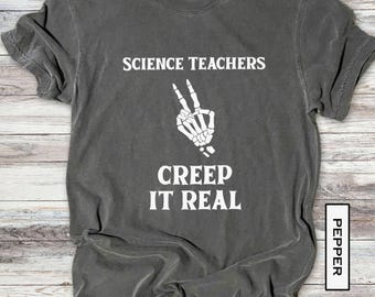 Halloween Science Teacher Shirt, Skeleton Creep It Real Tshirt, Funny Science Teacher Tee, Back To School
