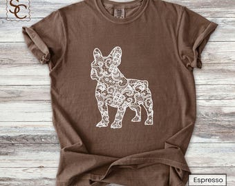 French Bulldog Printed Lace Silhouette Shirt Comfort Colors Frenchie Mom Tshirt