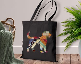 Labradoodle Printed Patchwork Tote, Doodle Mom Gift Labradoodle Silhouette
