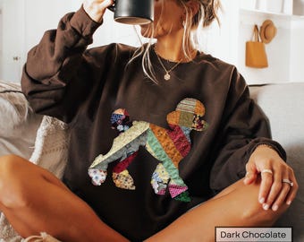 Poodle Patchwork Printed Graphic Sweatshirt Cottagecore Poodle Mom Sweater
