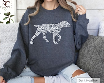 German Shorthaired Pointer Sweatshirt Printed Lace Silhouette GSP Mom Pullover New Pointer Dog Mom Sweater