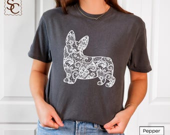 Corgi Printed Lace Silhouette Graphic Comfort Colors Shirt Corgi Mom Tshirt