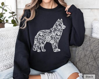 Malamute Mom Sweatshirt, Alaskan Malamute Printed Lace Silhouette Sweater New Mal Mom Pullover