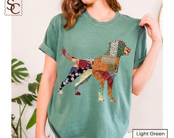 Labrador Printed Patchwork Shirt, Lab Dog Lover Tshirt, Cottagecore Labrador Mom Gift