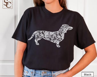 Dachshund Printed Lace Silhouette Graphic Comfort Colors Shirt Wiener Dog Mom Tshirt