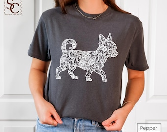 Chihuahua Printed Lace Silhouette Graphic Comfort Colors Shirt Chi-Chi Mom Tshirt