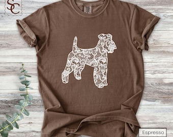 Airedale Terrier Printed Lace Silhouette Graphic Comfort Colors Shirt Airedale Mom Tshirt