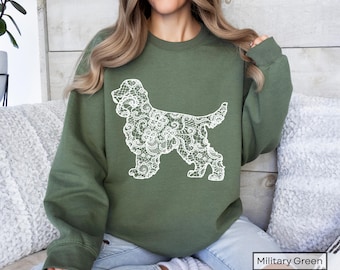 Cocker Spaniel Sweatshirt Printed Lace Silhouette Dog Graphic New Spaniel Lover Mom Sweater