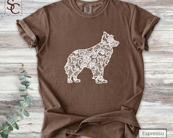 Border Collie Printed Lace Silhouette Graphic Comfort Colors Shirt Collie Mom Tshirt