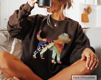 Labradoodle Patchwork Printed Graphic Sweatshirt Cottagecore Doodle Dog Lover Sweater