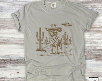 Chihuahua Vintage Western UFO Shirt Comfort Colors Chi-Chi Cowboy Dog Spaceship Roswell 1947 Tshirt