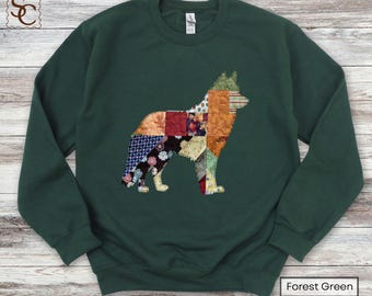 Alaskan Malamute Patchwork Printed Graphic Sweatshirt Cottagecore Malamute Dog Lover Sweater