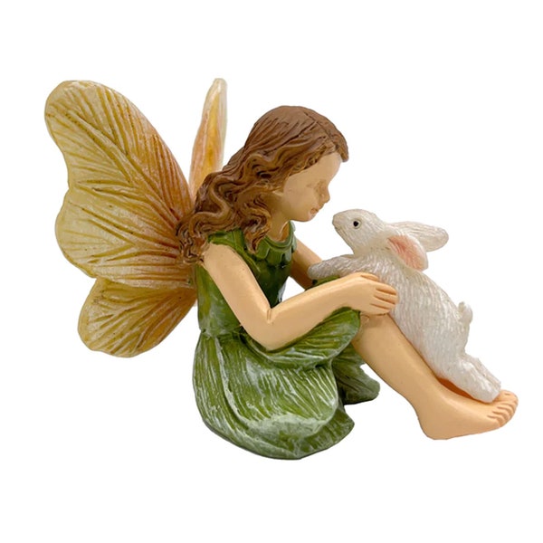 Garden Fairy with Bunny, Miniature Fairy Garden Decoration, Dollhouse Fairy, Miniature Rabbit with Fairy, Fairy and Rabbit Figurine