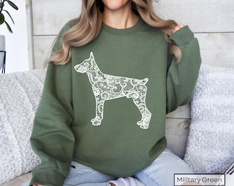 Doberman Printed Lace Silhouette Sweatshirt Dobe Mom Sweater