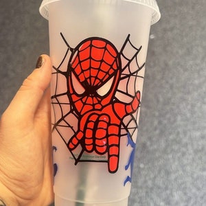 Spiderman themed personalised starbucks cold cup