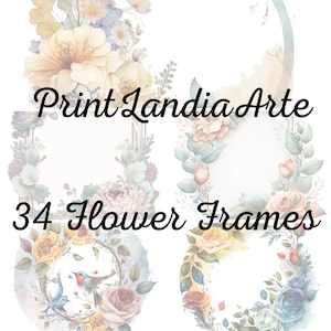 Pack of 34 watercolor floral cliparts — Printable floral frames / 34 Watercolor Flower Frame Cliparts — Printable Floral Frame Art