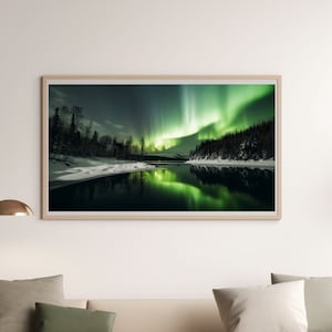 Northern lights over snowy mountain lake — Printable Art