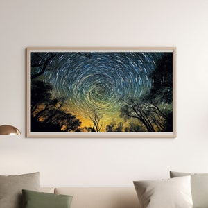Digital image of a starry, night, colorful sky