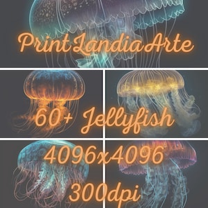 60+ Jellyfish images bright colors digital bundle, 300 dpi Digital Download