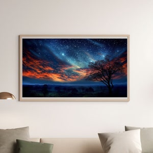 Colorful starry night forest digital image — 300 dpi printable art