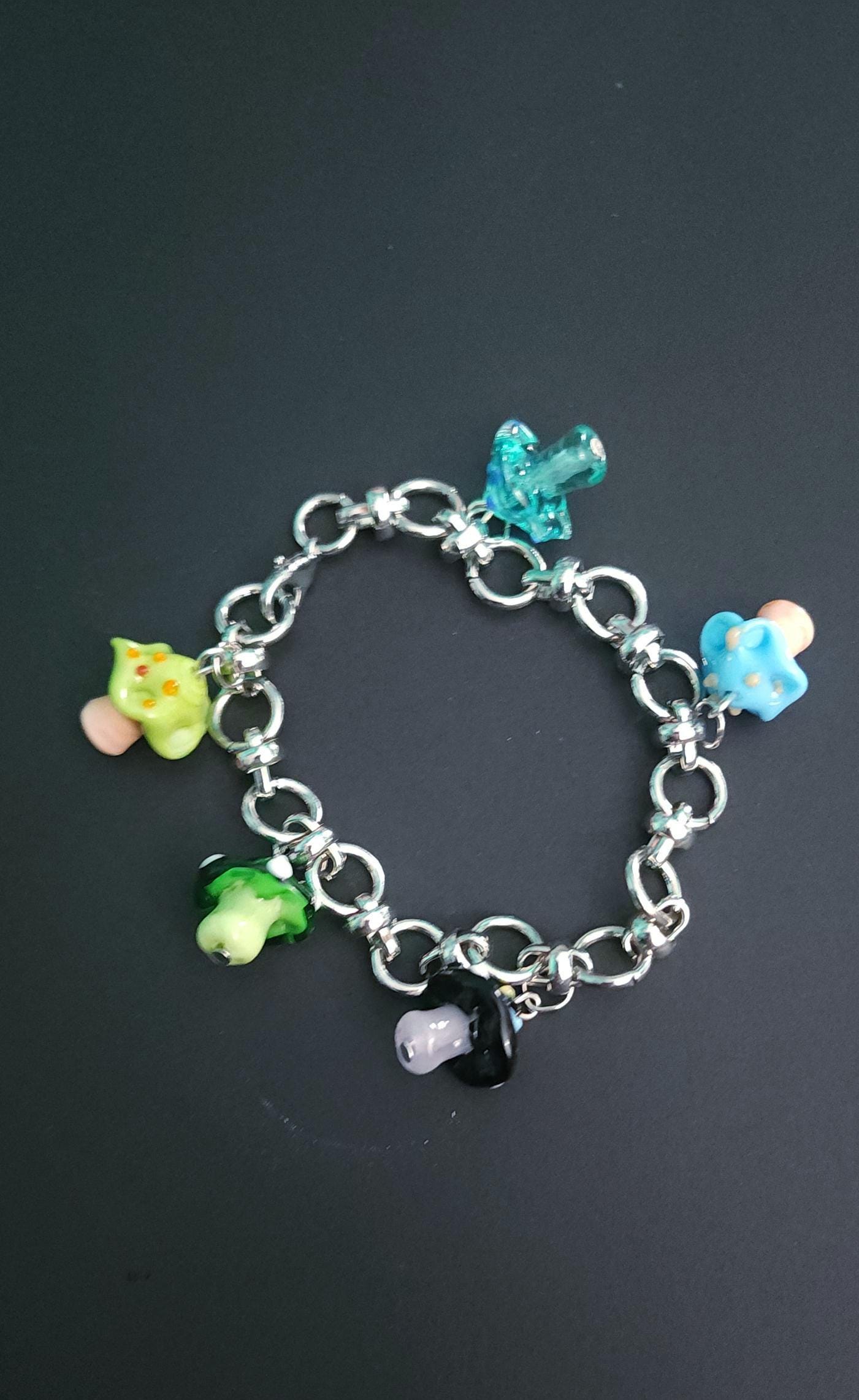 Glass Mushroom Charm Bracelet