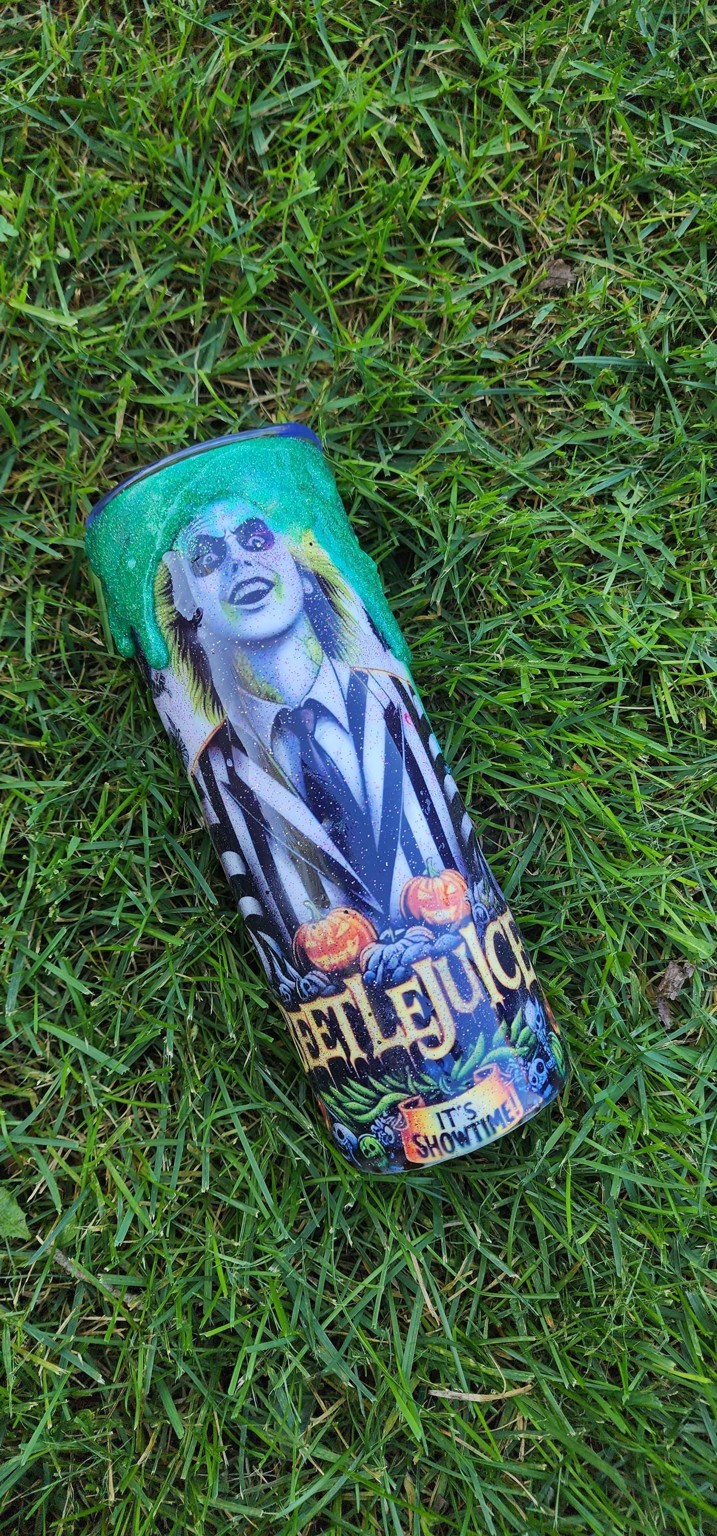 Never Trust the Living Beetlejuice Tumbler – 20oz Spooky Epoxy Drip Cup | Handmade Halloween Horror Drinkware - Thumbnail 7