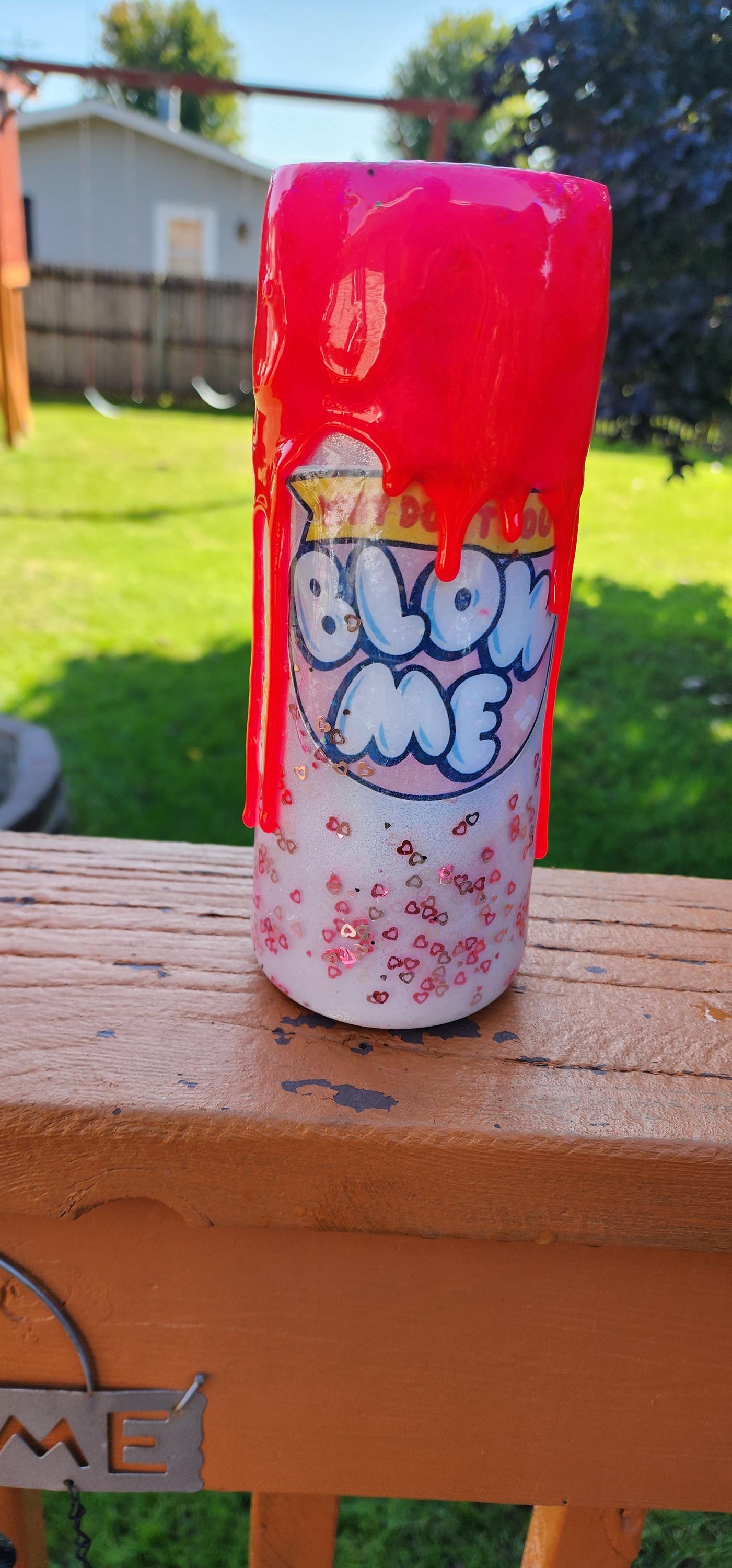 Funny Bubble Gum Wrapper Tumbler: Hot Pink Glitter Drip Epoxy Cup - Thumbnail 2