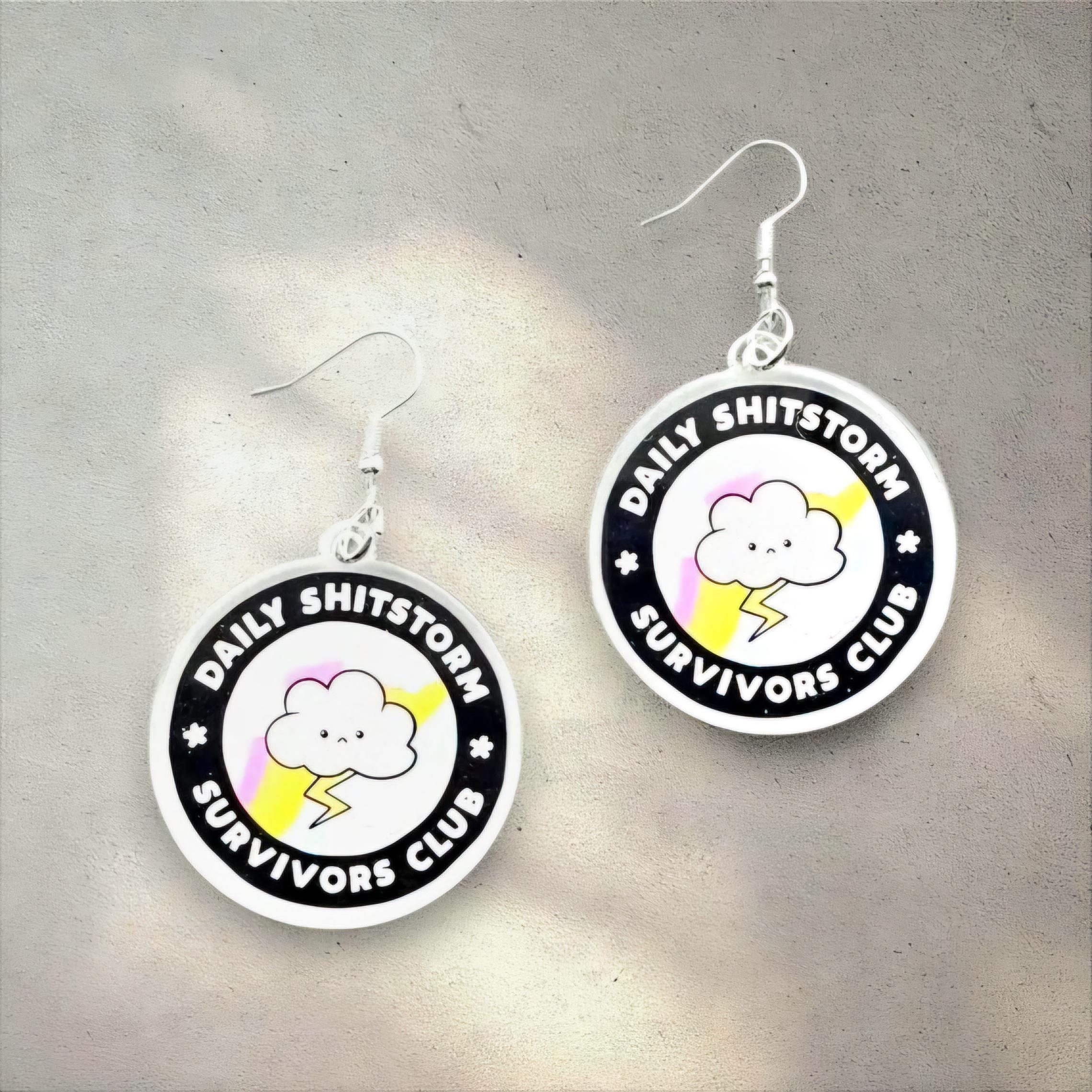 Funny Acrylic Cloud & Lightning Bolt Earrings: Sassy Shitstorm Survivor Jewelry - Thumbnail 6
