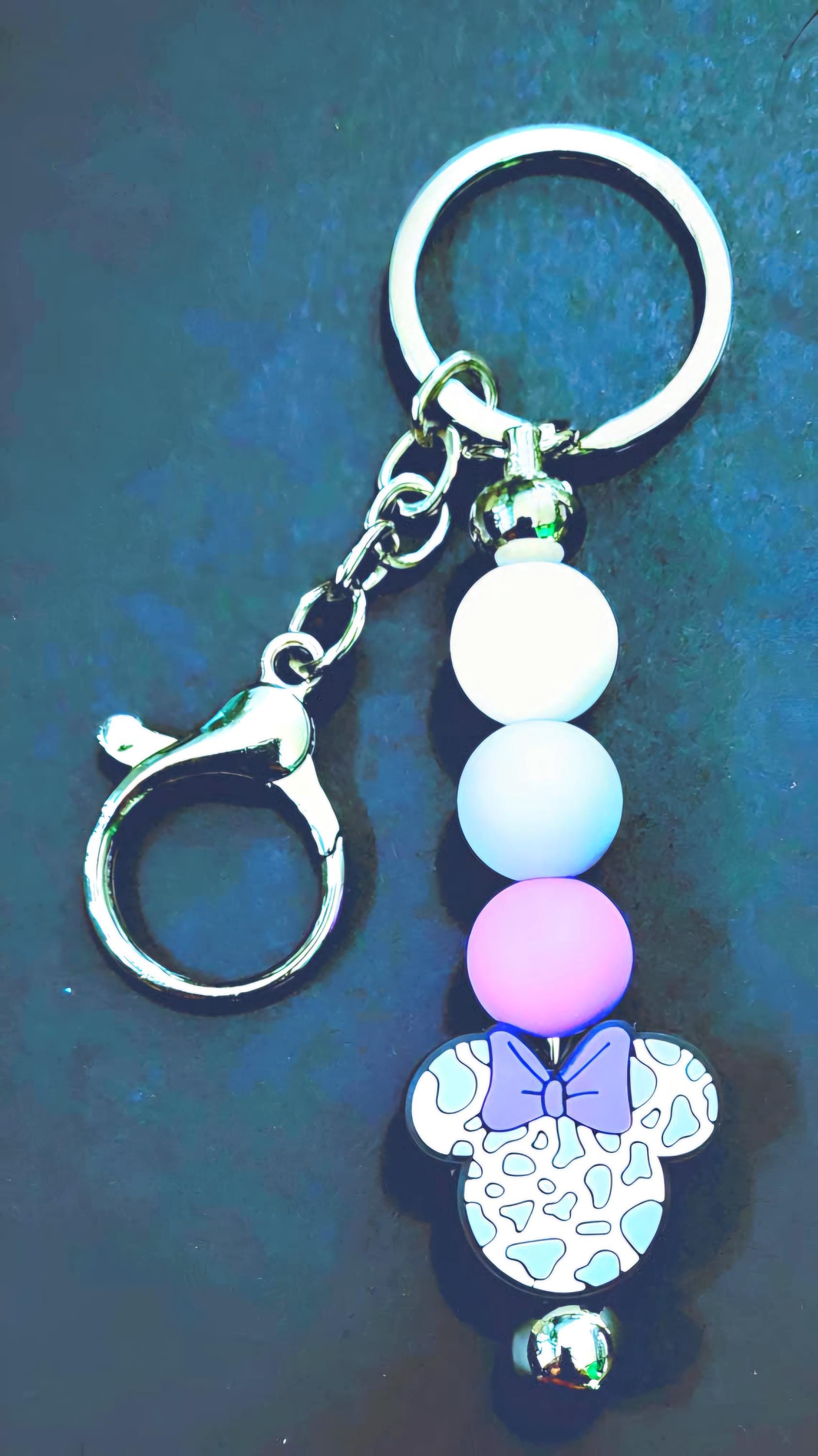 Handmade Minnie Mouse Cow Print Keychain