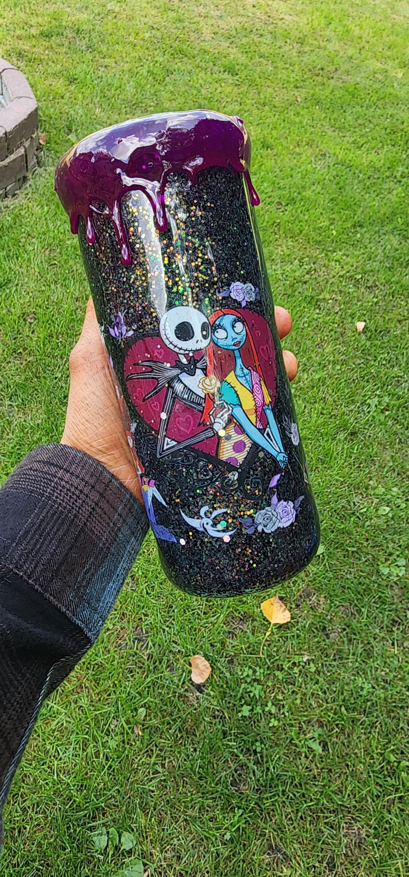 Jack & Sally Glitter Tumbler: Nightmare Before Christmas Inspired Stainless Steel Cup - Thumbnail 3