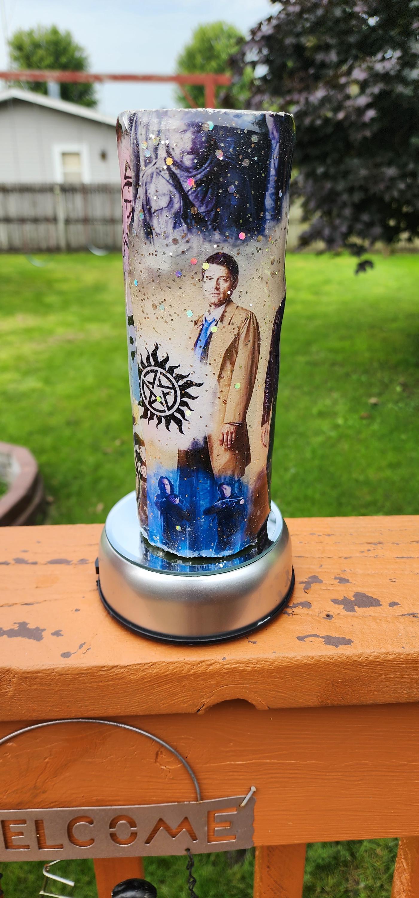Supernatural Glitter Epoxy Tumbler: Handmade TV Show Fan Gift - Thumbnail 6
