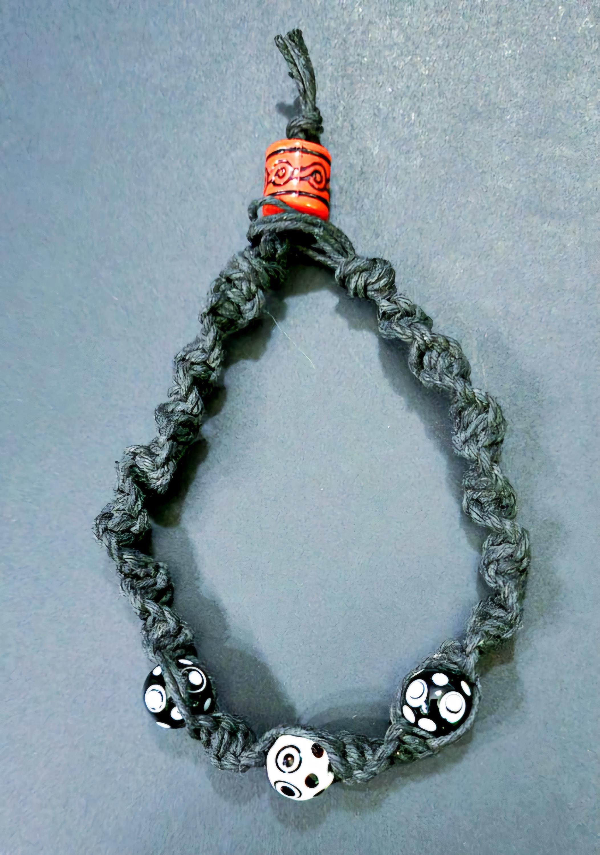 Black Hemp Ankle Bracelet: Handmade Glass Bead Anklet - Thumbnail 4
