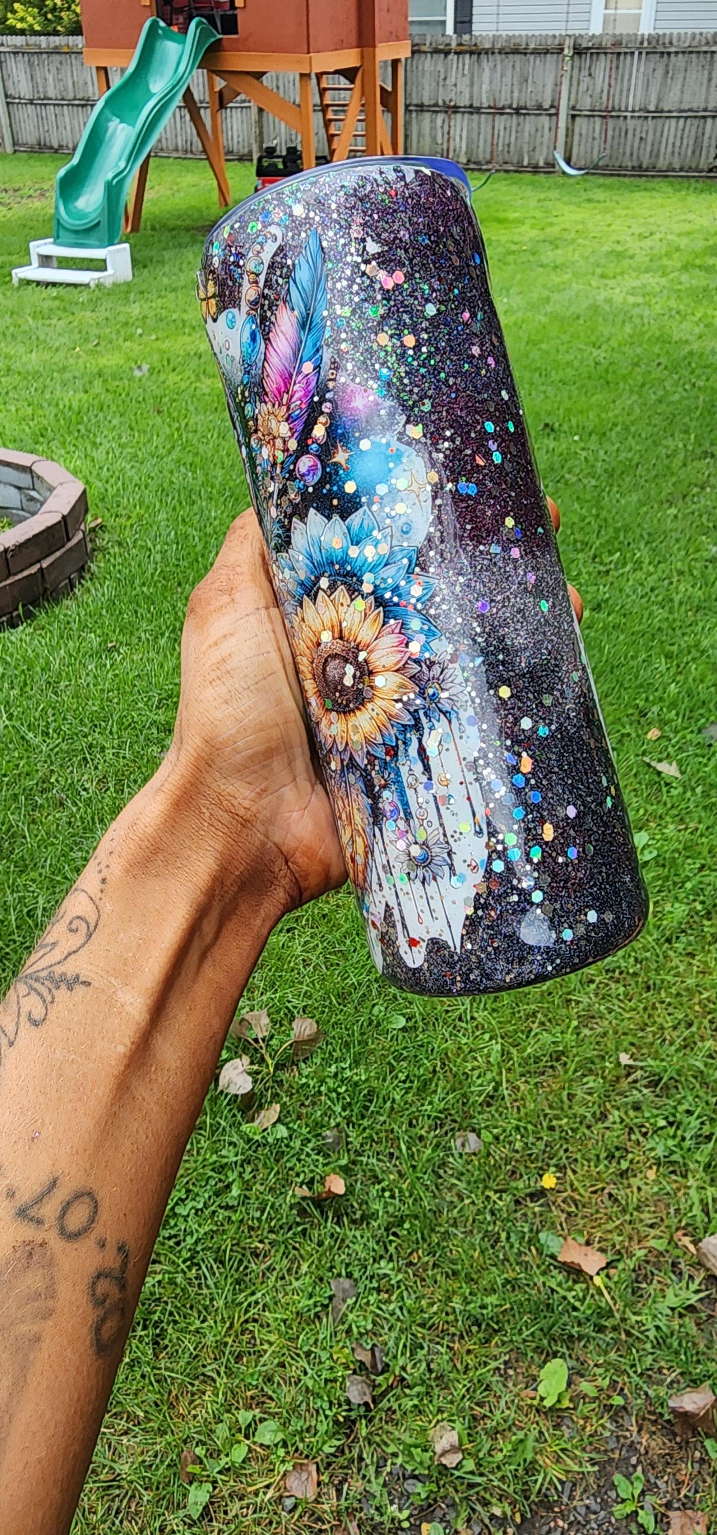 Handmade Dream Catcher Tumbler: Boho Glitter Stainless Steel Travel Mug - Thumbnail 7