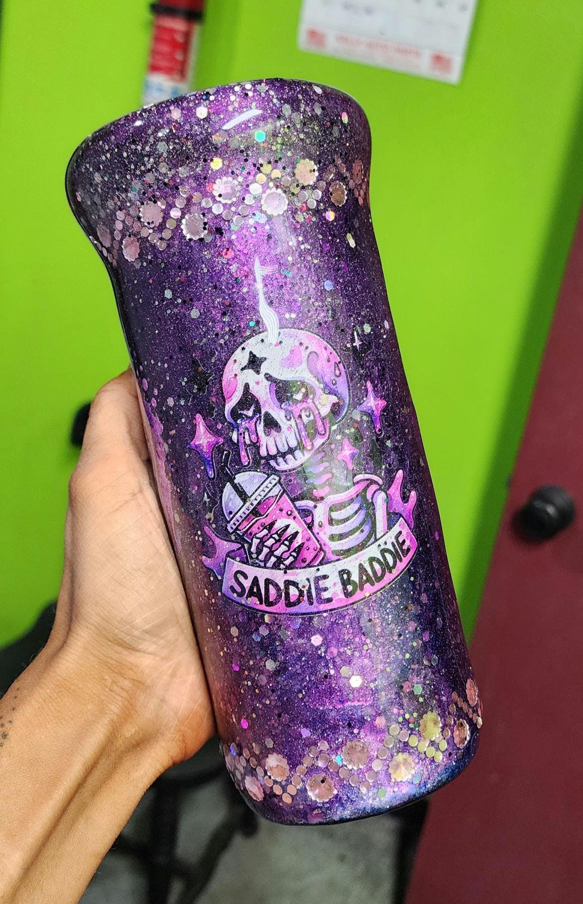 Purple Glitter Skeleton Tumbler: Spooky Goth Drinkware - Thumbnail 5