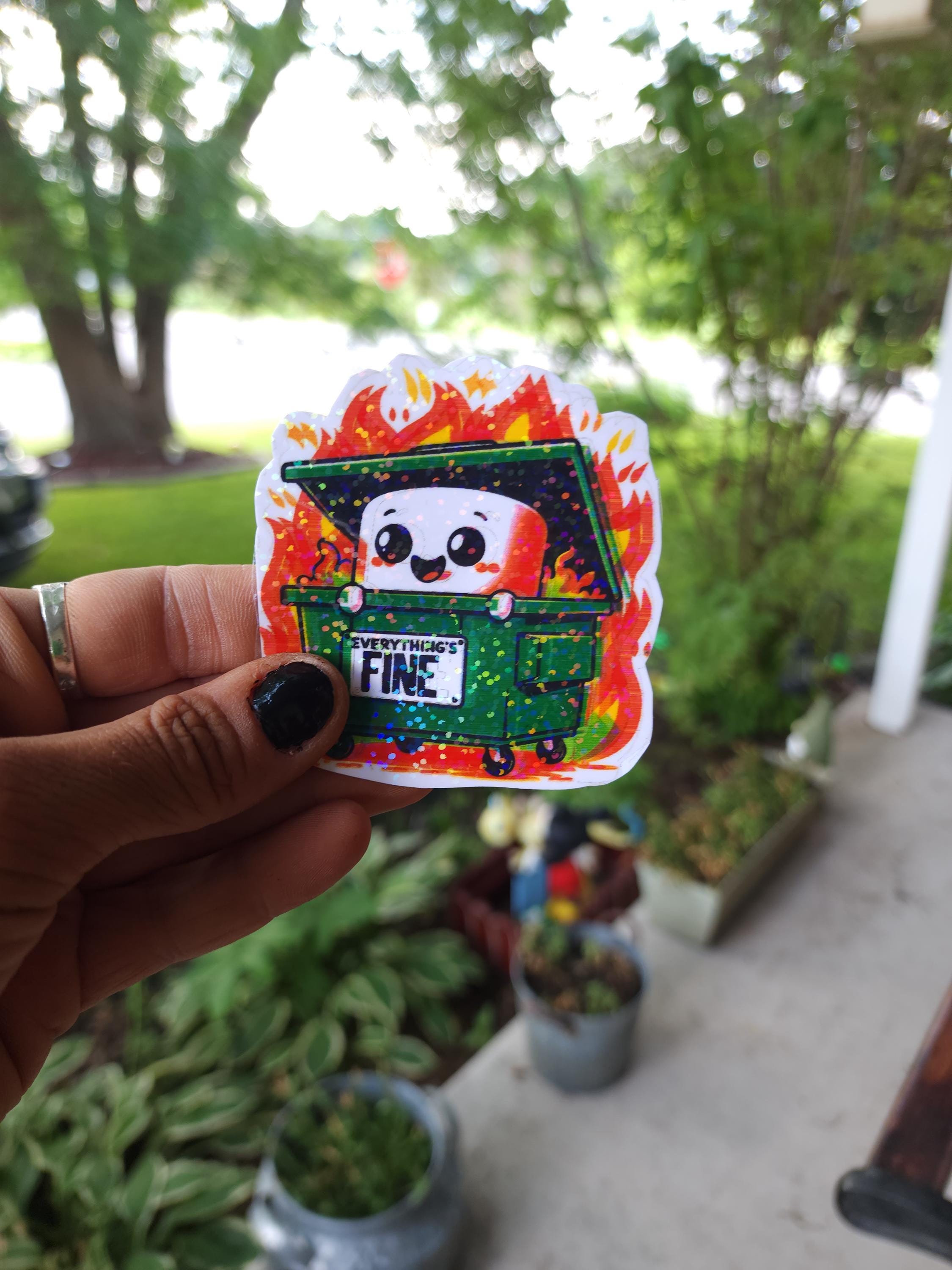 Everything Is Fine Dumpster Fire Sticker - Funny Sarcastic Humor - Thumbnail 2