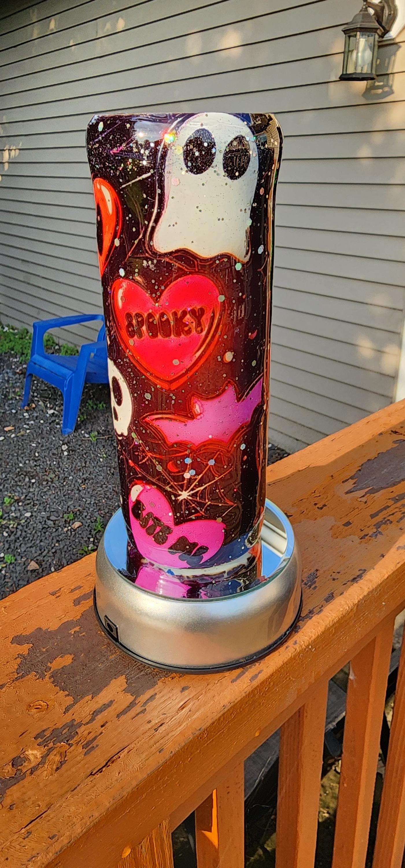 Skull & Heart Glitter Tumbler: Gothic Glam Stainless Steel Cup - Thumbnail 2