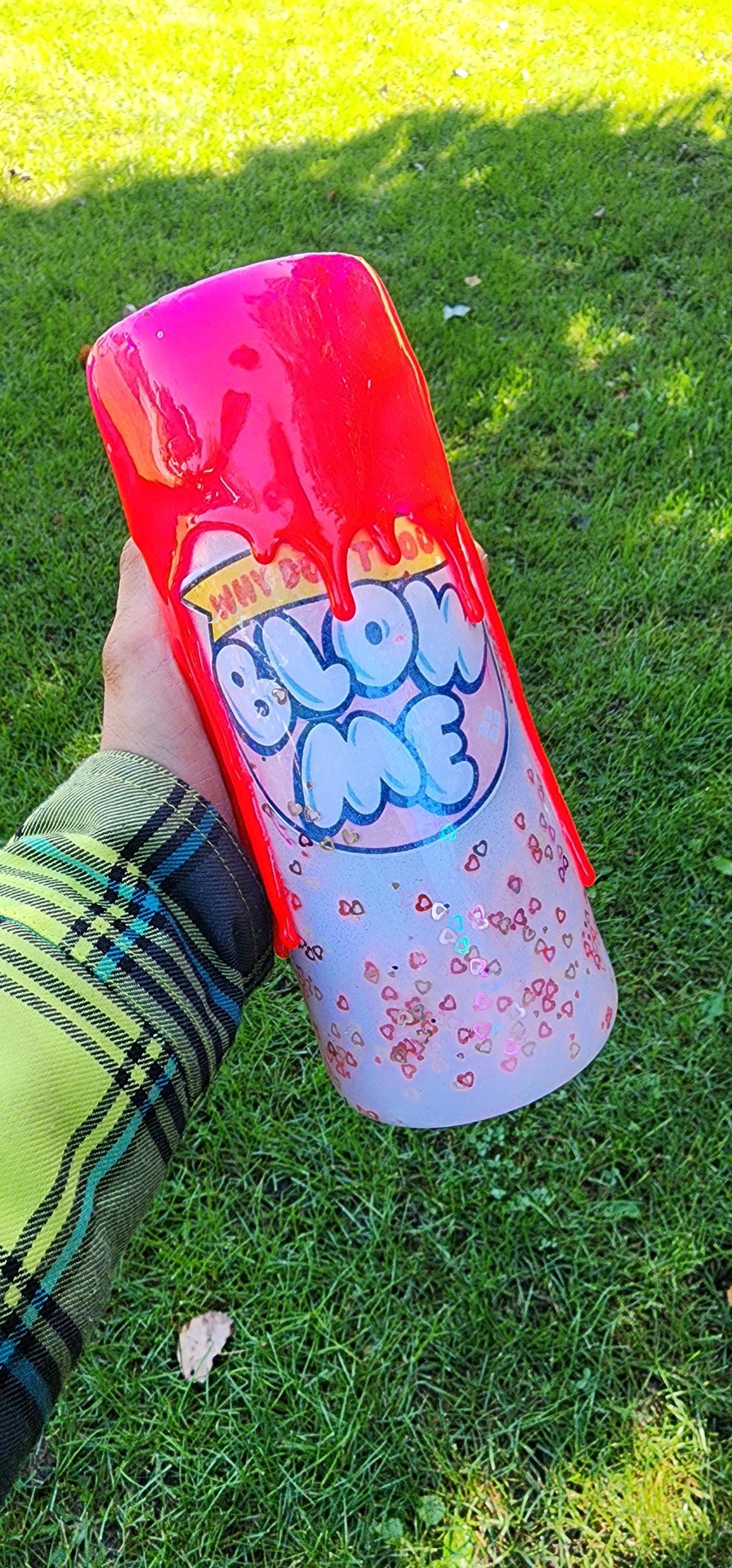 Funny Bubble Gum Wrapper Tumbler: Hot Pink Glitter Drip Epoxy Cup - Thumbnail 5