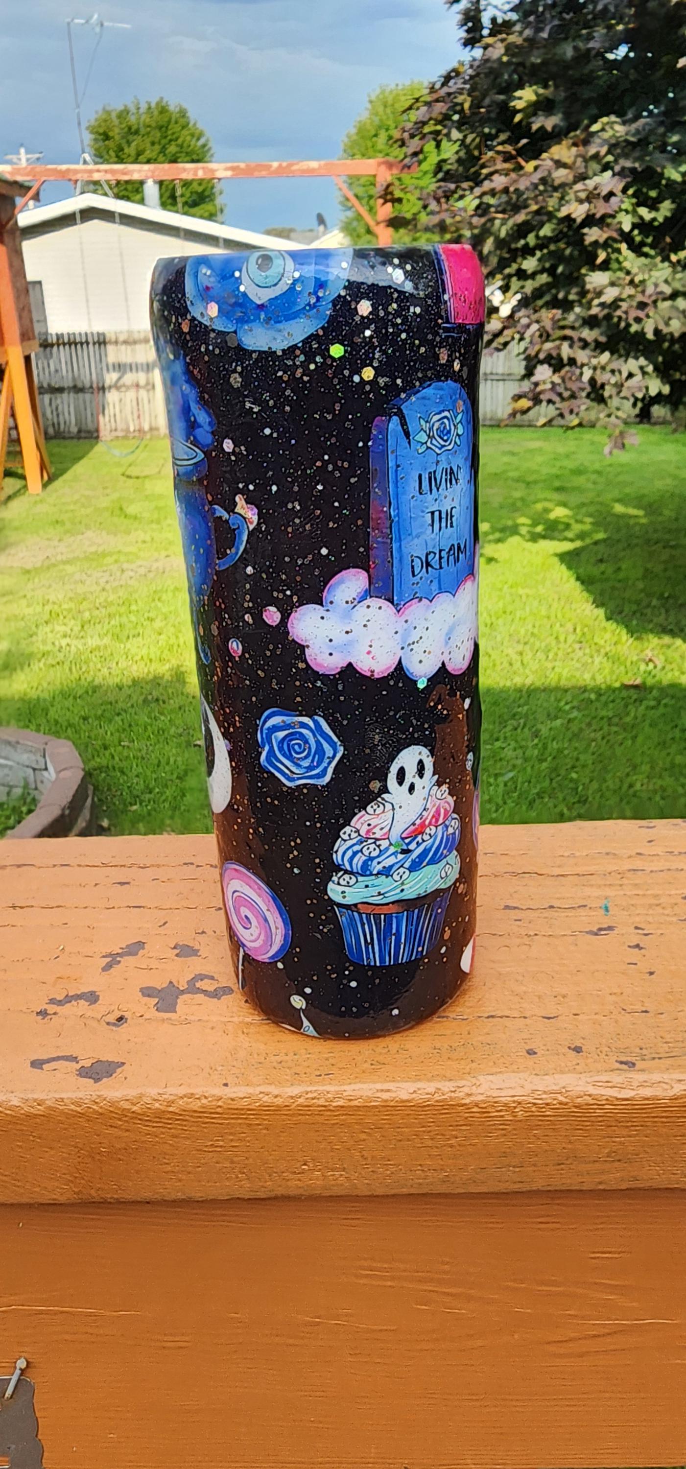 Resting Witch Face Tumbler: Witchcore Cupcakes & Tombstones - Thumbnail 4