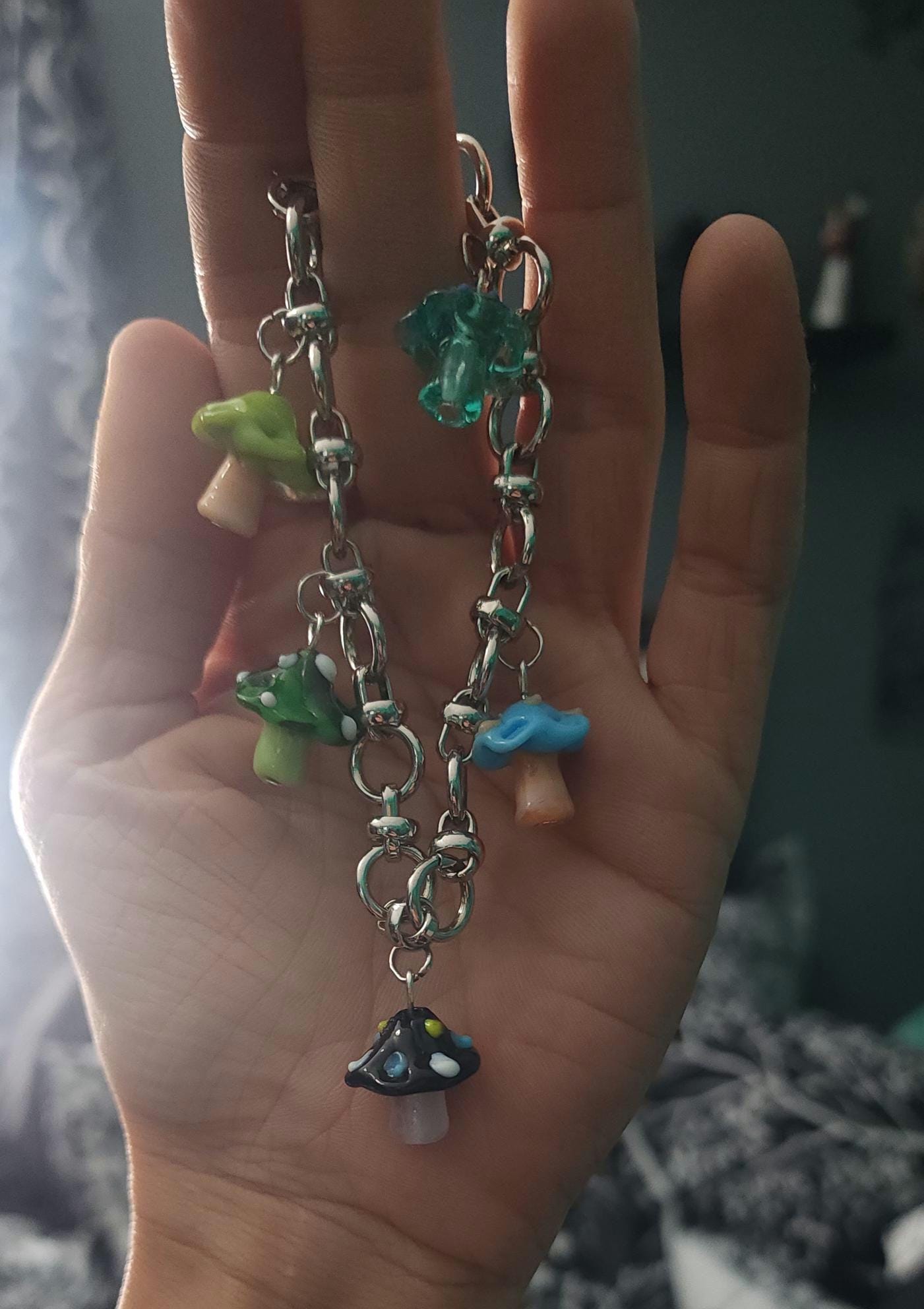 Glass Mushroom Charm Bracelet - Thumbnail 2