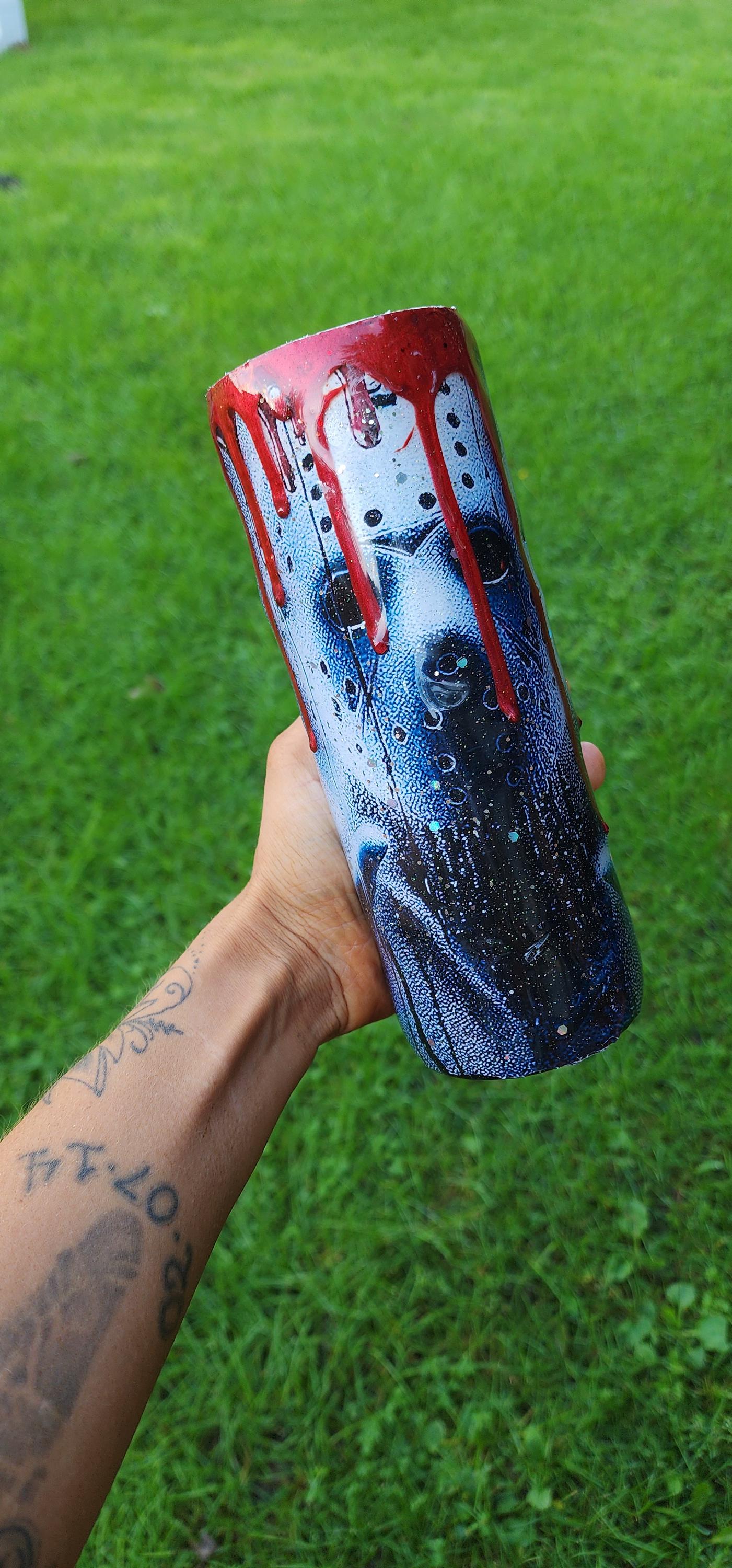 Bloody Jason Epoxy Drip Tumbler – Horror Movie Slasher Cup | Friday the 13th Inspired Drinkware - Thumbnail 5